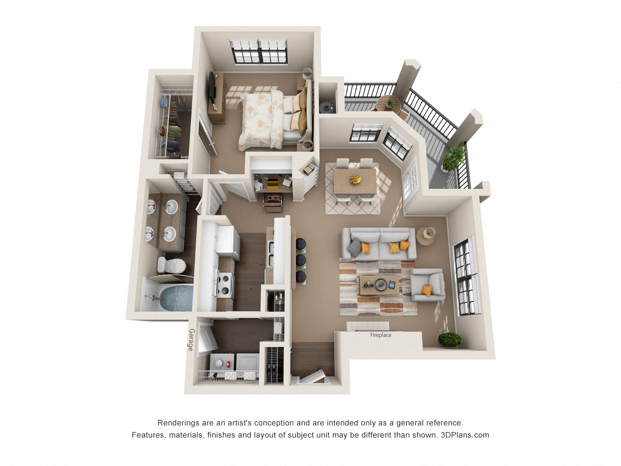 Floor plan for 1 bed, 1 bath, 844 sqft